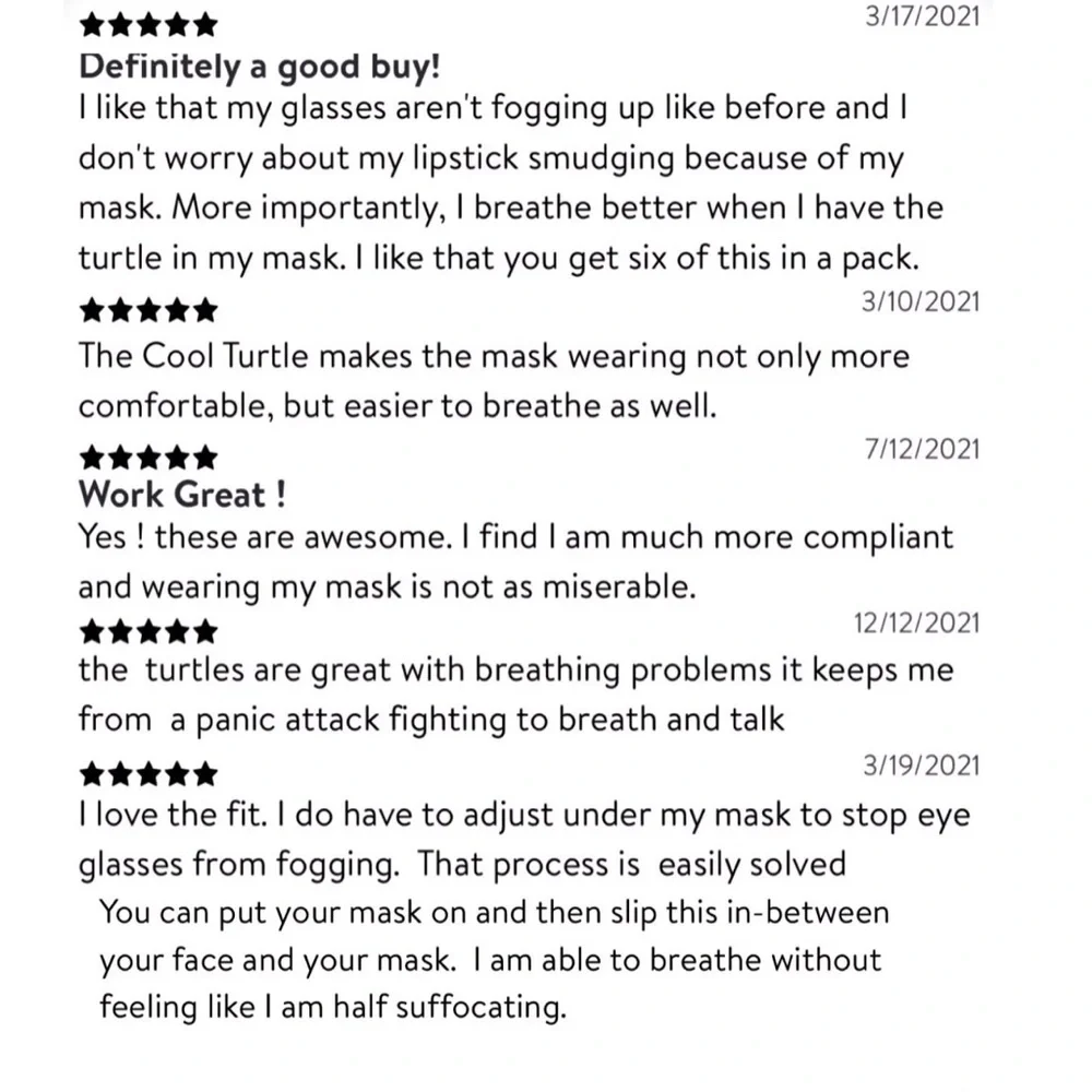 NEW COOL TURTLE Mask Enhancer BREATHE EASY & STAY COOL Green UNISEX Adult 6 Pk